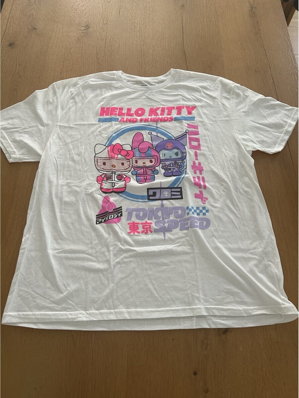 New Licensed Hello Kitty and Friends Tokyo Speed Graphic T Shirt White Size 2 XL